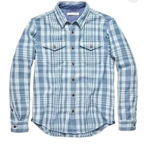 Outerknown Blanket Shirt Mens Size L Organic Cotton Blue Alp Plaid NWT $148